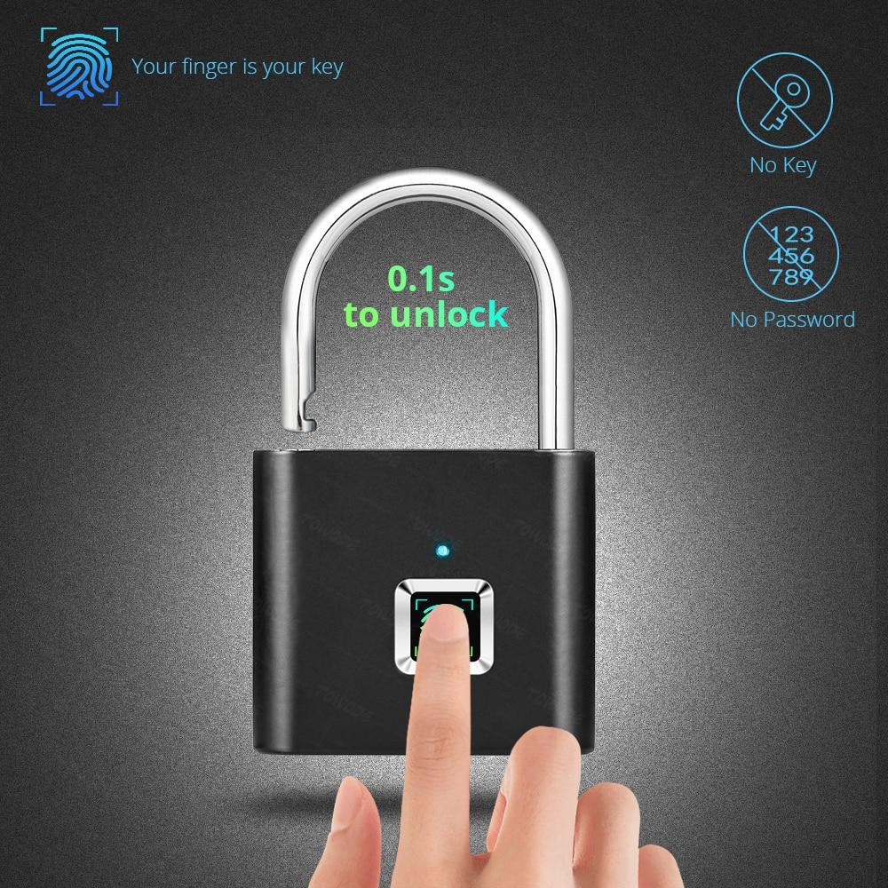 Smart Rechargeable Fingerprint Padlock - Keyless Biometric, Padlock for Gym, Luggage Bags, Locker and Storage