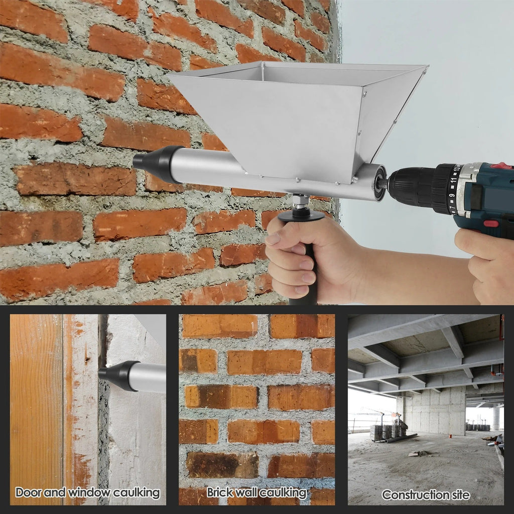 Mortar Grout Gun for Electric Drill – Caulking Gun Applicator with Steel Hopper & 4 Nozzles