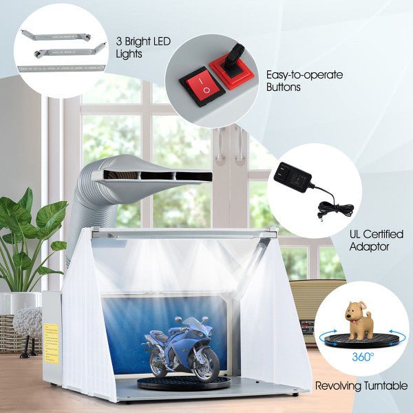Portable Spray Booth and Airbrush Kit -  LED Light & Filter Hose for DIY Model Painting