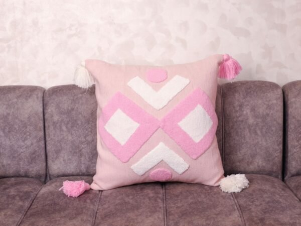 Hand-Tufted Berber Cushion in Blush Rose · Tassels · Made in Marrakech