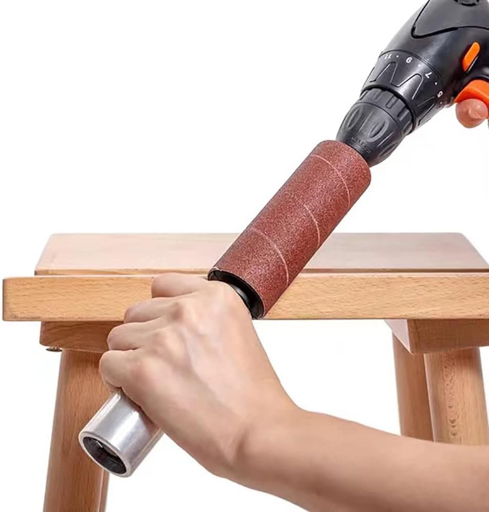 Hand-Held Sanding Drum for Drill – Portable Spindle Sander Attachment with 2 Rubber Drums and 10 Sleeves (120 Grit)
