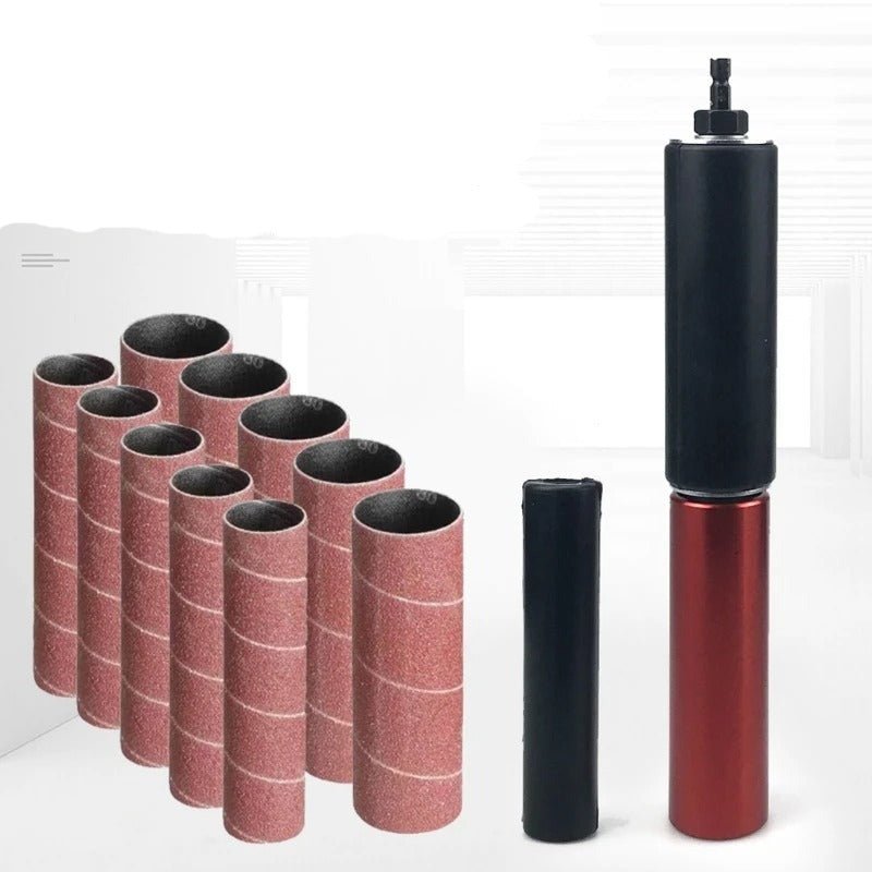Hand-Held Sanding Drum for Drill – Portable Spindle Sander Attachment with 2 Rubber Drums and 10 Sleeves (120 Grit)