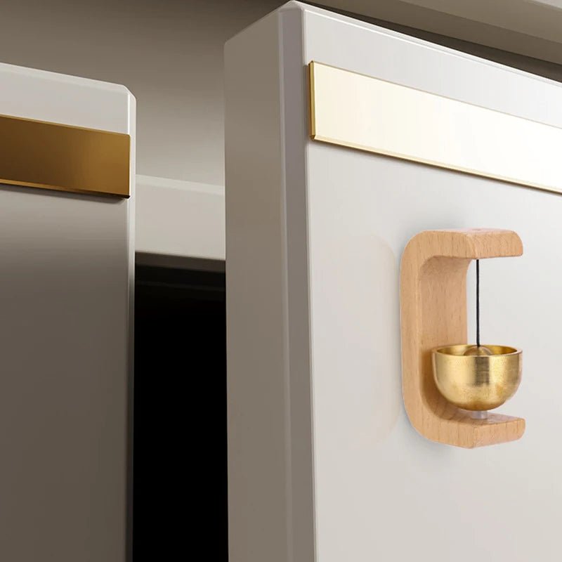 Wooden Doorbell Chime with Brass Bell – Magnetic Shopkeeper's Bell, No Batteries